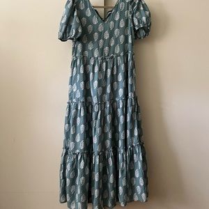 Lucky Brand Sz XS Tiered Maxi dusty blue or muted teal NWOT Puff Sleeves Maxi